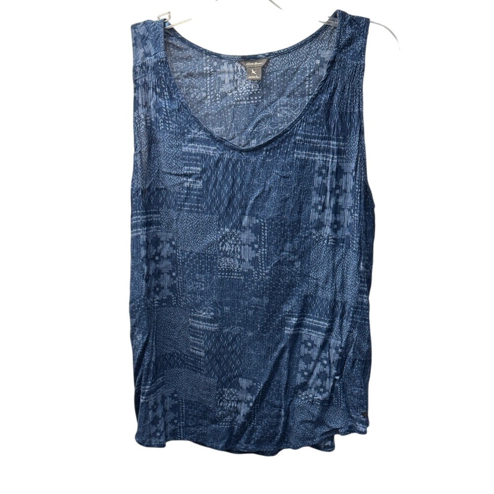 Eddie Bauer Women's Blue Patchwork Print Sleeveless Tank‎ Top Size Large